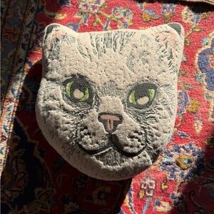 Gray Cat Face Plush Cushion - Gray